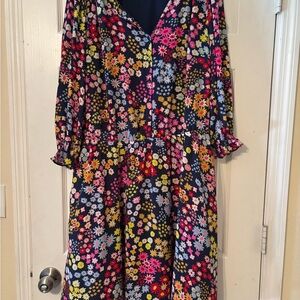 Talbots Pink and Purple V-Neck Sundress with Bishop Sleeves